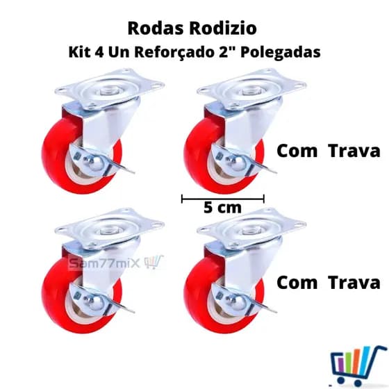 Rodinhas Rodas Rodizio Giratório Kit 4 Unidades Reforçado 2 Polegadas Anti Risco Para Moveis