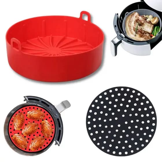 Kit Para Air Fryer 2 Unidades de Silicone Forma Redonda e Tapete