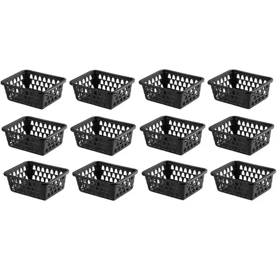 Kit 12 Cesto Organizador Multiuso Lavanderia Banheiro Preto 16x12x6cm