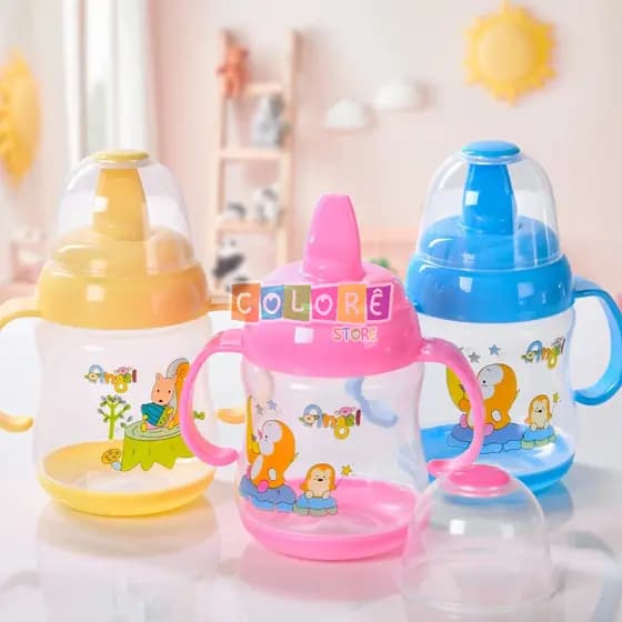 Copo de Treinamento Com Alças Tampa Resistente 250 ml Bico Rígido Bebê Criança Introdução Alimentar
