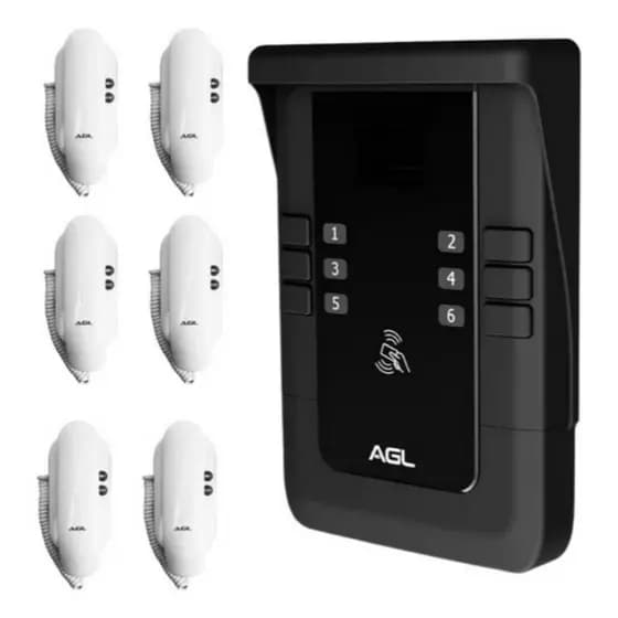Kit Porteiro Eletrônico Coletivo 6 Pontos S500 bluetooth + 6 monofones (kit de Interfone)
