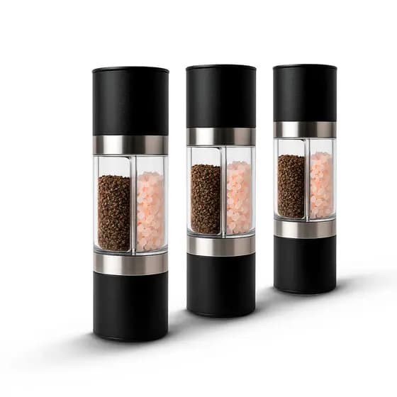 Kit 3 Moedor ajustável 2 em 1 moagem sal pimenta Temperos aço inox grão regulagem