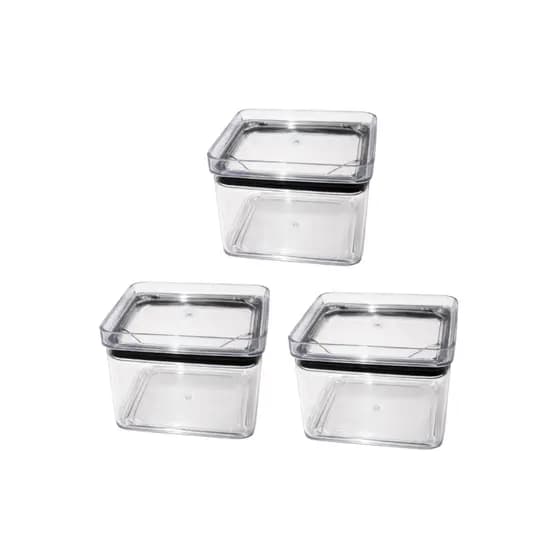 Kit 3 Potes Hermeticos Quadrado de 480 ML Porta Condimentos Alimentos Material Em Acrilíco