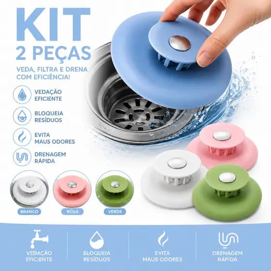 Kit 2 Tampas de Ralo Pia Tanque Universal De Silicone Filtro Anti Cabelos
