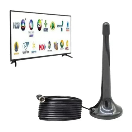 Antena Interna Tv Digital Uhf Hdtv 4k Com Cabo De 3 metros Antena Interna Tv Digital Cor Preto