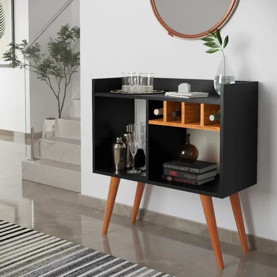 Aparador Preto Nature Barzinho Retro Pés Palito Adega Sala / Cozinha
