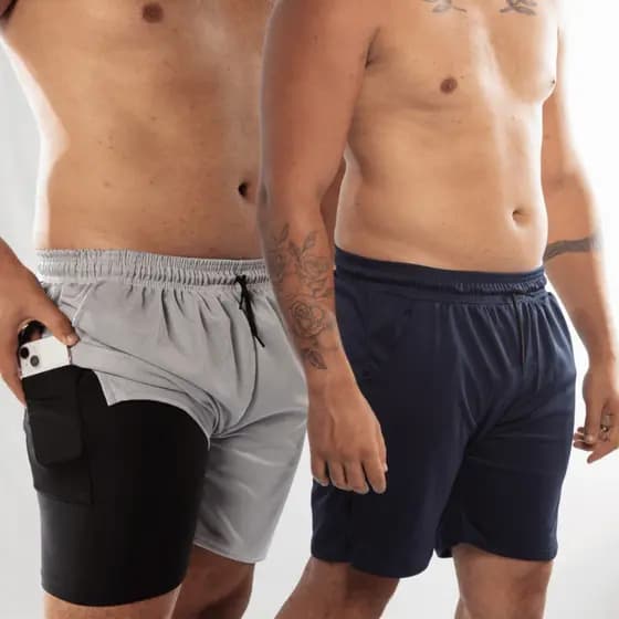 Bermuda Masculina 2 em 1 Sports Dry Fit Com Bolso Antiqueda Corrida Treino Academia