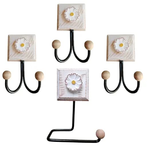 Kit Artesanato Flor Rústico 4 Peças MAdeira Cabide Toalheiro e Porta Papel Higiênico