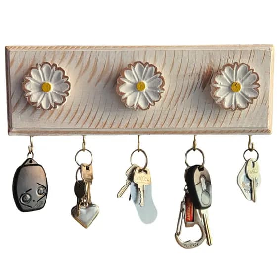 Porta Chaves de Parede em Madeira Organizador Chaveiro Rústico Flor
