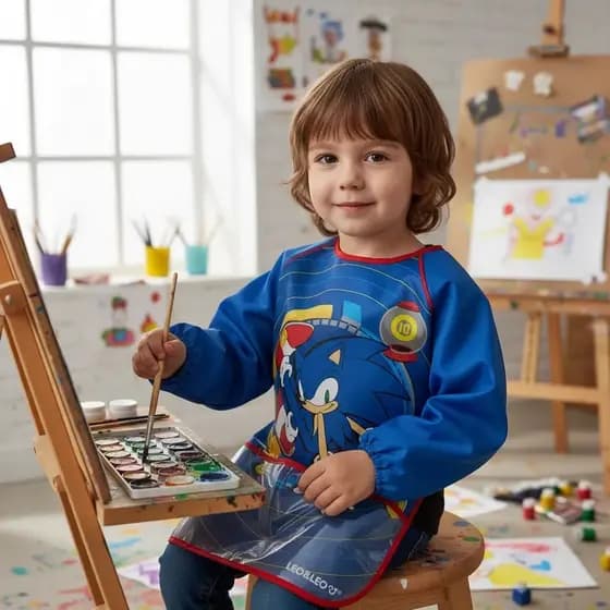 Avental Infantil Sonic Artes Pintura Com Bolso Manga Longa