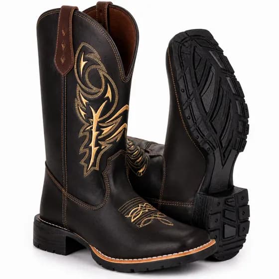 Bota Masculina Texana Delegada Marrom Cano Longo Country Rodeio Cavalgada Bordada