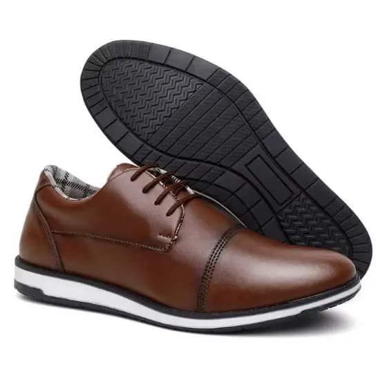 Sapato Masculino Social Oxford de Couro Inglês confortável sola Antiderrapante Com Cadarço Marrom