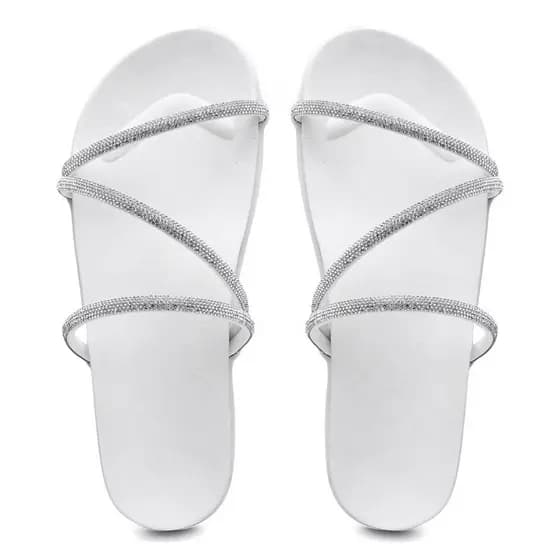 Flat Sandália Feminina Papete Branca Ano novo rasteira Birken