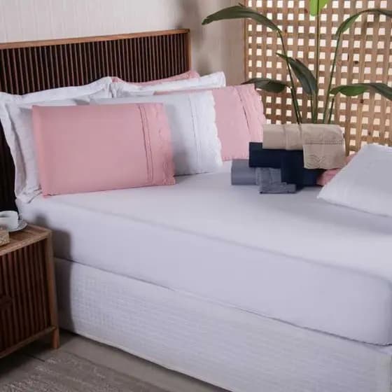 Jogo de Cama Solteiro Casal Queen King 400 Fios Bordado Inglês Toque Macio Elástico Total Sofisticado