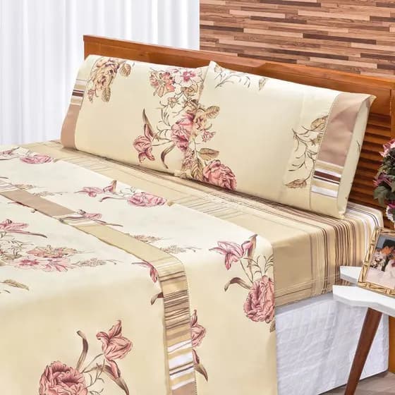 Jogo de Cama Casal 4 Peças Para Cama Box Linha Charmoso