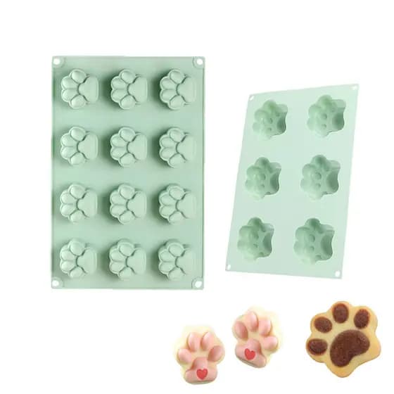 QELEG Molde de Silicone em Forma de Pata de Gato com 6/12 Cavidades, Molde para Bolo de Mousse, Molde para Sabonete, Mol
