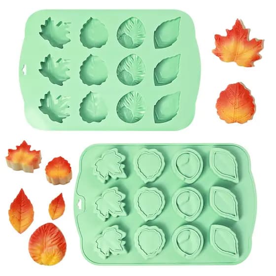 QELEG Molde de Silicone para Assar em Forma de Folha de Bordo com 12 Cavidades, para Biscoitos, Mousse, Decoração de Bol