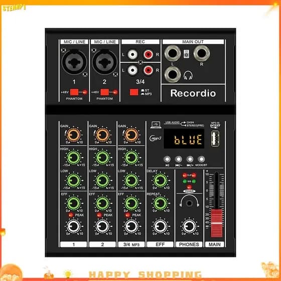 Console Digital Portátil Profissional Dj Com Borda Misturadora USB Para Canto Ao Vivo Mixer De Áudio De 4 Canais Preto 1