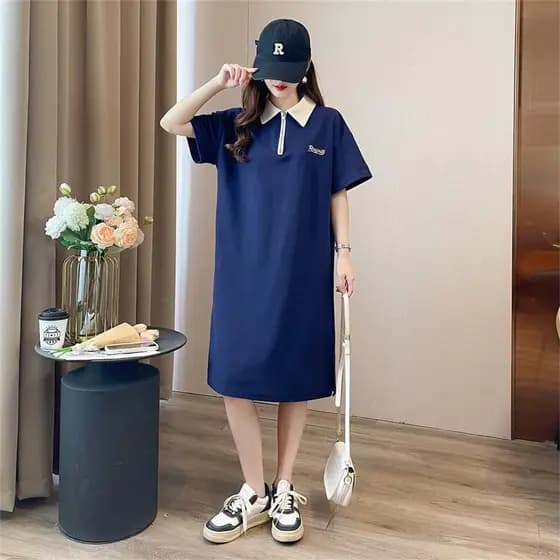 Plus Size Oversize 150KG Feminino Solto POLO Vestido De Manga Curta Comprimento Médio Roupas Femininas