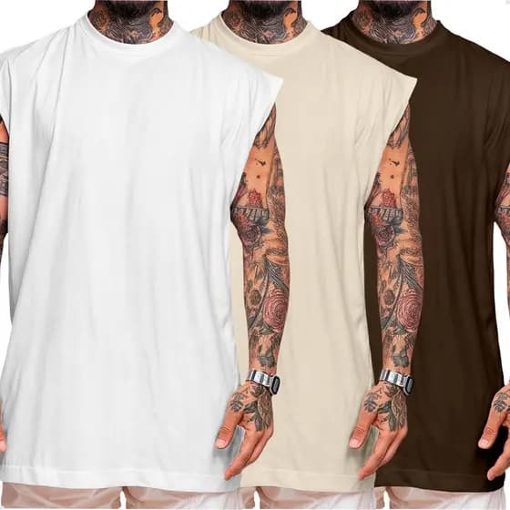 Kit 3 Regata Plus Size P ao G5 Machão Streetwear Básica Em Algodão