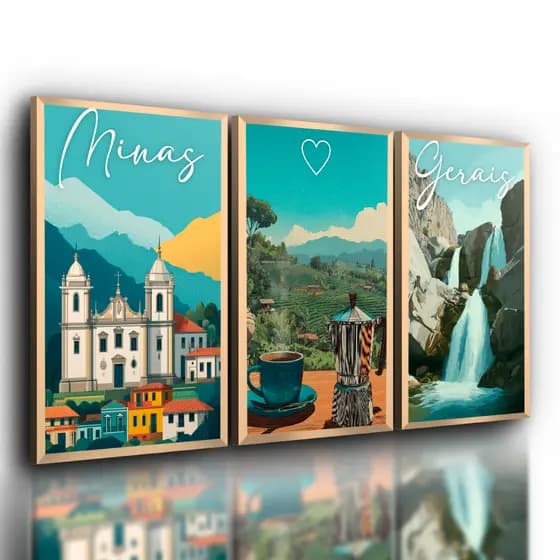 Kit de Quadros Decorativos Cultura Mineira Minas Gerais Paisagens Lindo Moldura Sala Quarto