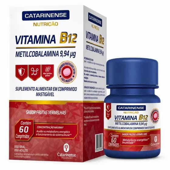 Vitamina B12 Metilcobalamina Mastigável Catarinense 60 Comprimidos Frutas Vermelhas Original