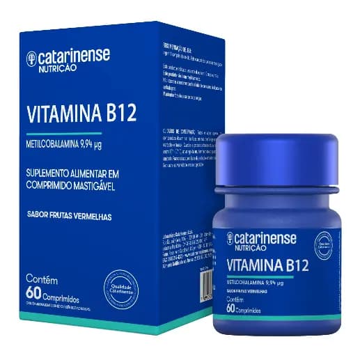 Vitamina B12 Metilcobalamina 9,94mcg 60 Comprimidos Mastigáveis Catarinense Sabor Frutas Vermelhas