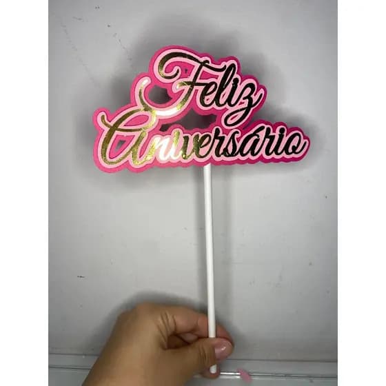 Envio Imediato-Topo de Bolo para Aniversári -Topper Feliz Aniversario-Decoração de Bolo-Topo Simples