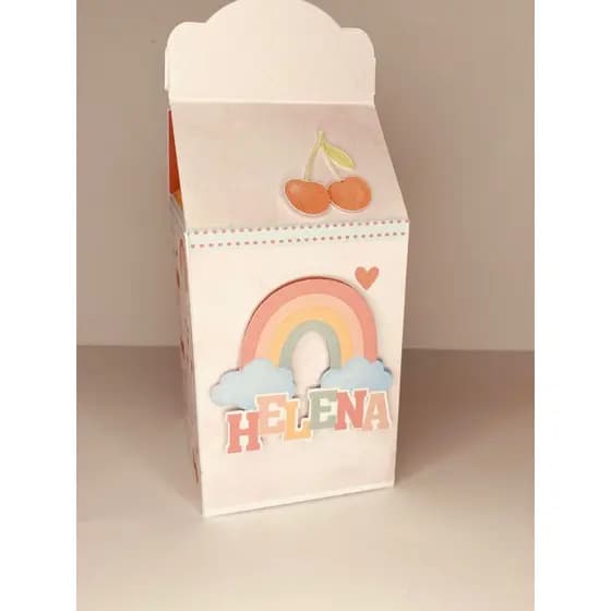 Caixa Milk Personalizada 10 Unidades – Tema Arco-Íris & Cerejinhas – Pegue e Monte