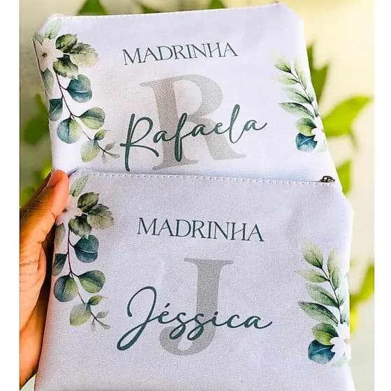 3 Bolsas Feminina Lembrancinha Necessaire Personalizada Slim com Nome 20x14cm