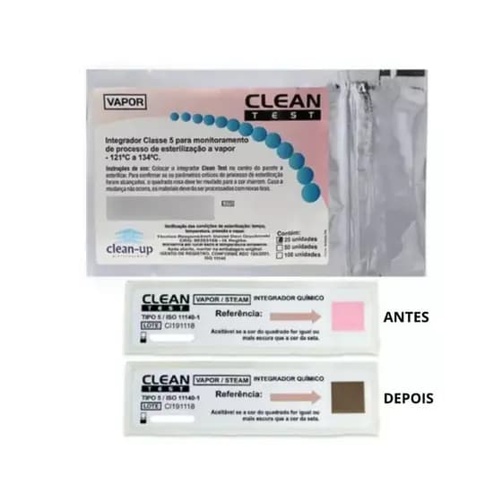 Indicador Químico Integrador Classe 5 Para Esterilização a Vapor - Caixa com 25 Testes - Clean Test