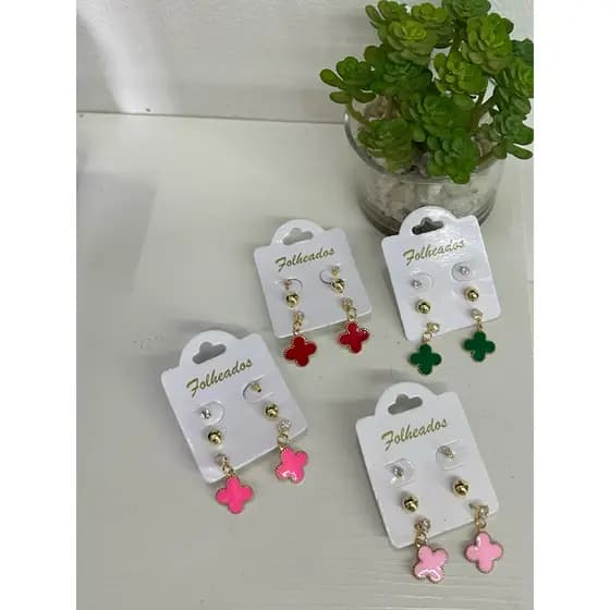 Kit De Brincos De Trevo Modelo Virgínia Rosa Pink Feminino