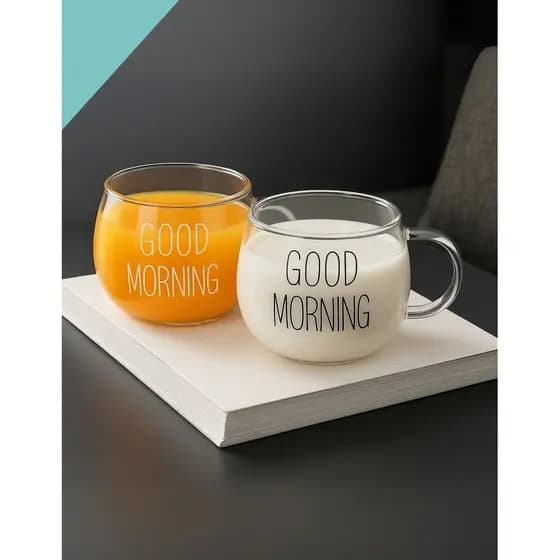 Caneca Good Morning Copo Vidro Para Café Chá 380ml Kit Diversos