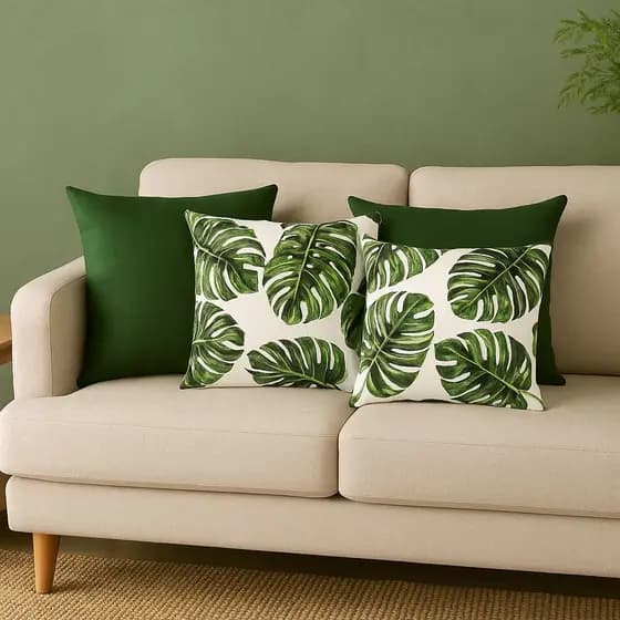 Kit 4 Capas de Almofadas Decorativas 42x42cm Jacquard Suede | Zíper Invisível | Várias Estampas