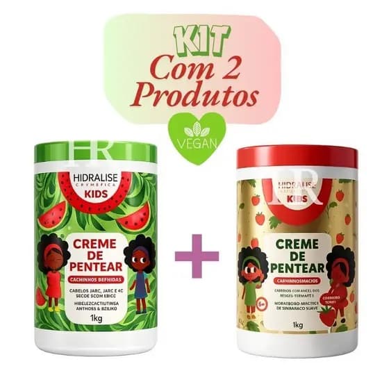 KIT KIDS com 2 Cremes 1kg - Super Definição, Hidratação e Brilho para Cabelos Cacheados e Crespos Hidralise