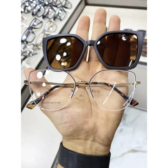 Armação Feminino Em Metal com lente de sol clipon polarizado fio de nylon Diversas Cores Retro LQC0172