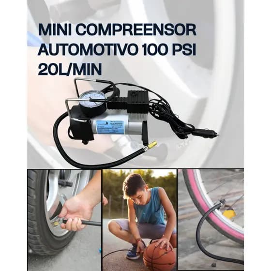 Mini Compressor de ar Automotivo Portátil 12v P/ Carro Pneu Bola 100 PSI