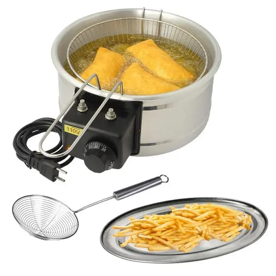 Kit Fritadeira elétrica de Pastel Tacho 5L com Travessa Inox e Escumadeira óleo Escorrer 220V