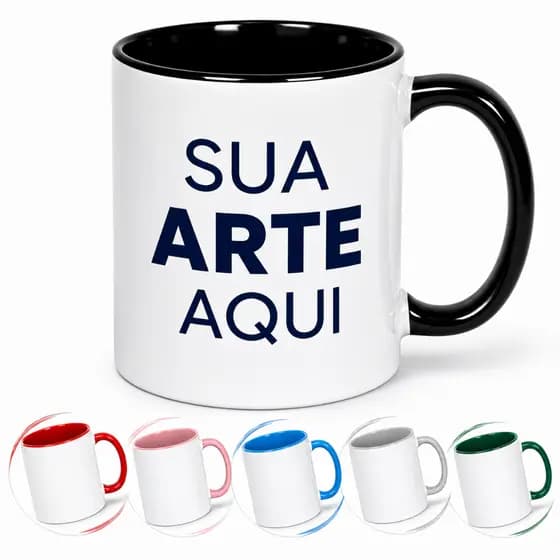 Caneca personalizada colorida alça fundo empresa profissão presente lembrancinha dia dos namorados