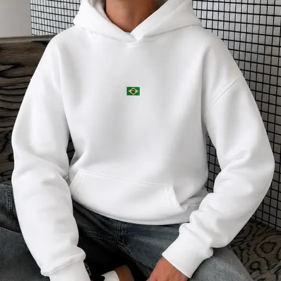 Blusa moletom com capuz bordado Brasil unissex