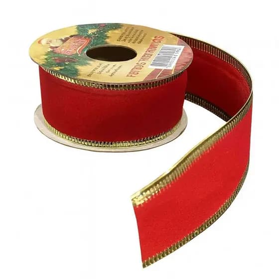 Fita de Natal Aramada Vermelha Lisa Luxo Grande Decorativa Natalina - 2,5cm x 2,7m