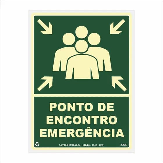 Placa de Sinalização Ponto de Encontro de Emergência (Verde)