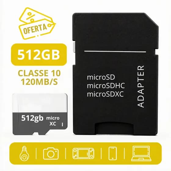 Cartão De Memória 512 GB Micro SD Ultra Classe 10 - 120MB/s Para Celular Câmera Vídeo Game
