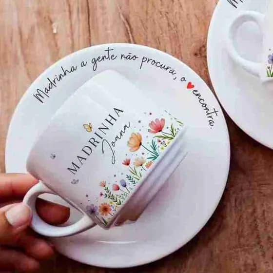 ENVIO EM 72h Xícara com Pires Personalizado Para Madrinha Casamento ou Batizado