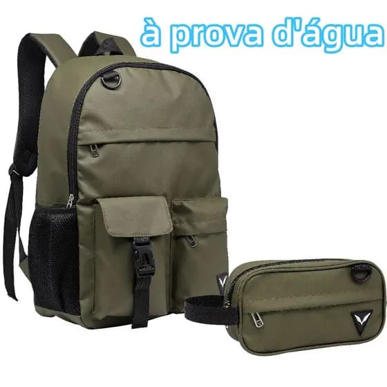 Kit Mochila Estojo Juvenil Escolar Reforçada Trabalho