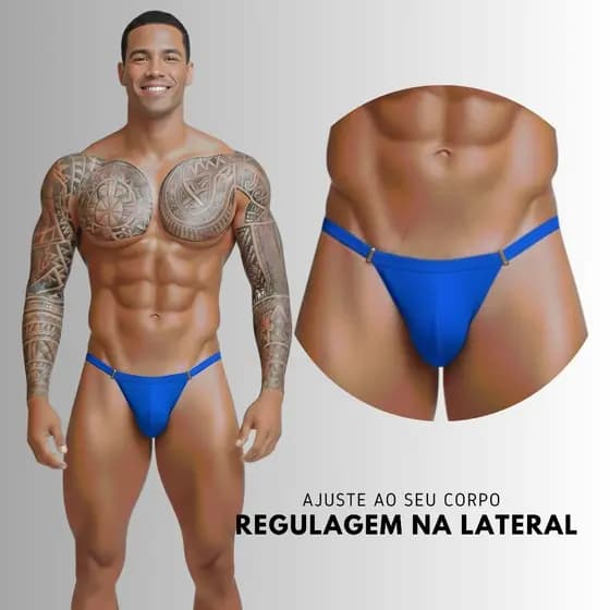 Cueca Calcinha Masculina Tanga Fio Dental Alças Ajustáveis Biquini Masculino Azul Sunga Premium