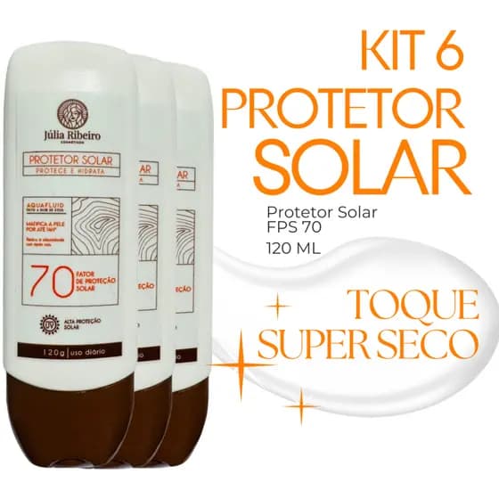 Kit 6 Protetor Solar Júlia Ribeiro FPS 70 – Alta Proteção, Efeito Matte e Hidratação | Uso Diário 🌞💛