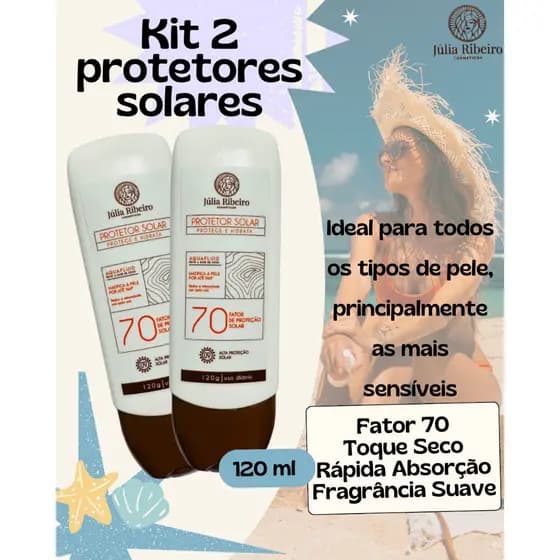 Kit 2 Protetor Solar fator 70 Facial e Corporal TOQUE SECO