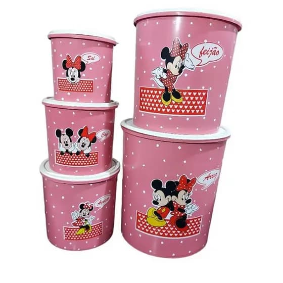 Kit Mantimentos Conjunto Potes Personalizado Minnie Plástico Decoração Cozinha