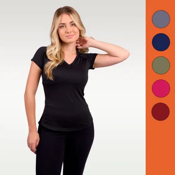 Blusa esportiva long line básica gola V dry fit